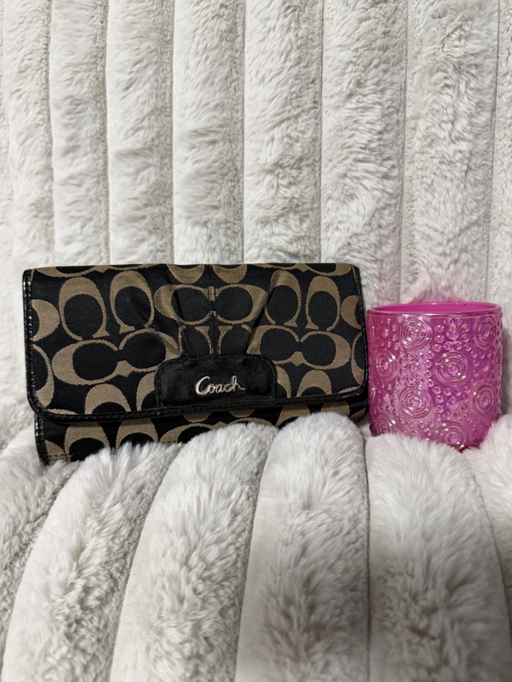 Coach Signature Canvas Wallet in Black and Tan pink votive candle holder i